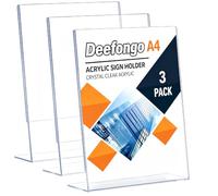 Deefongo A4 Menu Holders, 6pack Slant Back Acrylic Sign Holder, A4 L Shape Clear Poster Holder Perspex Display Stand for Office School Shop Restaurant