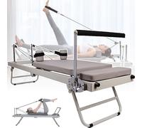 DEEguess Foldable Pilates Reformer + Moving Pulley, 3 Levels Adjustable - Slide Rope Set, Multifunctional Folding Yoga Bed, 120kg Load, Stretching Body Shaping Workout Equipment