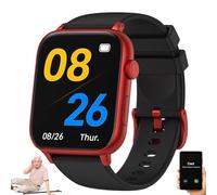 DEEguesu Smartwatch For Seniors To Prevent Falls, Fall Detection | SOS Emergency Alarm, GPS Tracker | HD Video Calls, Medication Reminders | Health Monitoring, Ip67 Waterproof Smartwatch Red