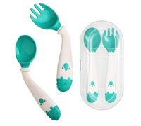 Deejoy Baby Utensils Spoons with Travel Safe Case,Toddlers Feeding Training Spoon,Silicone Toddler Utensils,Easy Grip Heat-Resistant,Bendable Function,Self Feeding Learning Spoons for Kids (Stage 2)