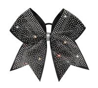 DEEKA 1 PCS 8" Large Glitter Cheer Bows with Iridescent Rhinestones Colorful Stiff Hair Elastic Band Ponytail Holder for Cheerleader Girls Sports (Black)