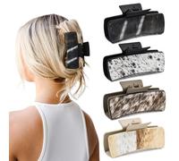 DEEKA 4 Pack Large Western Hair Clips Artificial Leather Cowhide Pattern Hair Claw Clips 4" Cowgirl Black Brown Hair Clips Set for Thick Hair Western Accessories Gifts for Women and Girls