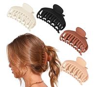 DEEKA 4 PCS Double Row Teeth Hair Claw Clips 2.5" Medium Hair Clips for Thin Hair Small Matte Clips Short Fine Hair Accessories for Women and Girls -Black Brown