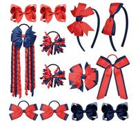 DEEKA Navy Blue & Red School Hair Accessories Set 13 Pcs Uniform Hair Bow Headband Clips Hair Ties Curly Korker Bows for Little Toddler School Girls (Navy Blue&Red)