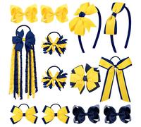 DEEKA Navy Blue & Yellow School Hair Accessories Set 13 Pcs Uniform Hair Bow Headband Clips Hair Ties Curly Korker Bows for Little Toddler School Girls (Navy Blue&Yellow)