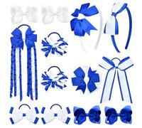 DEEKA Royal Blue & White School Hair Accessories Set 13 Pcs Uniform Hair Bow Headband Clips Hair Ties Curly Korker Bows for Little Toddler School Girls (Royal Blue&White)
