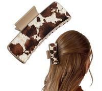 DEEKA Vaq Large Western Style Real Leather Cow Print Embossed Hair Clips 4" Hair Clips Great for Girls with Thick Hair Gift