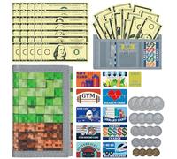 DEEKI Kids Wallet with Play Money Set(66 Pcs) for Boys Girls, Trifold Canvas Wallet Zipper Pocket and Key Chain for Toddler Children Birthday Outdoors Sports Learn, Novelty Purse with Play Cards, 6-MC