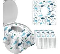 DEEKI Toilet Seat Covers Disposable, 40 Pcs XL Waterproof for Kids Adults, No-Slip Clean Safety Covers for Toddler Potty Training, Portable for Travel and Public Restrooms Toilets Airplane -Dinosaur