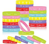 Deekin 120 Pcs He Is Risen Bracelets Bulk Easter Egg Stuffers Basket Filler Religious Silicone Bracelet Party Favors Bible Rubber Bracelet Cross Catholic Exchange Gifts for Kids Festival Spring Party