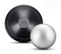 Deekin 2 Pcs Shot Put Rubber Discus 2 kg Black Ball for School Track and Field Discuses for Outdoor Practice Throwing(2kg Discus+12lb Shot Put)