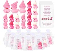 Deekin 20 Sets Pink Ribbon Rubber Duck Breast Cancer Month Gifts Mini Rubber Ducks with Glasses Hat with Card Organza Bags Bulk Party Favors Breast Cancer Awareness Accessories for Women Survivor