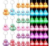 Deekin 24 Pcs LED Light up Rubber Duck Keychain Cute Mini Duck Keychains Bulk Party Favors 3D Glow in The Dark Key Chains Small Ducky Pendant Accessories for Birthday Party Gifts (Fresh)