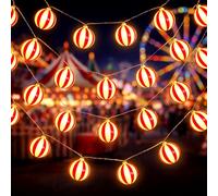 Deekin 3 Pcs LED Circus Carnival Party Decorations Red and White Balls String Lights Battery Powered Carnival Theme Decor with Extra Bulbs for Circus Birthday Retro 70s
