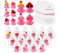 Deekin 30 Sets Valentines Day Rubber Ducks Thank You Gift Set You're Ducking Great Cheer up Cards Mini Rubber Ducks with Glasses and Hats with Card Organza Bags Bulk Kids Coworkers Exchange, Vivid