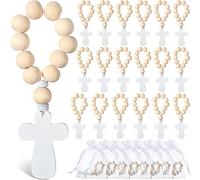 Deekin 36 Pieces Wooden Rosary Bulk Wood Catholic Prayer Rosary Beads with Crucifix Wood Cross Pendant with White Mesh Bag for Baptism First Communion Confirmation Baby Shower Bridal Shower Men Women