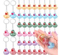 Deekin 60 Pcs Rubber Duck Keychain 1.4'' Mini Cruise Duck Squeaky Cute Keychains Bulk 3D Chains for Carnival Party Gift (Glitter)