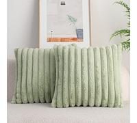 DEELAND Pack of 2,Double-Sided Faux Fur Plush Decorative Throw Pillow Covers Fuzzy Striped Soft Pillowcase Cushion Covers for Sofa Couch Bedroom Green 16x16 inch