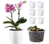 DeElf 6 Pack 6.7" Self Watering Planter Wicking Pots for Plants Indoor Golden Devil's Ivy, African Violet, Ocean Spider Plant, Orchid, White Color