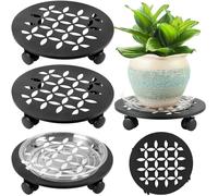 DEELF OUTLET 3 Packs 12" Large Metal Plant Caddy with Wheels Heavy-duty Plant Dolly Pot Mover Rollers Rolling Plant Stands Indoor Outdoor Wheeled Plant Holder Coaster Trolley, Black