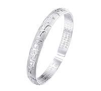 Deelfel Bracelet for Men and Women Silver Engraved Sanskrit Proverbs Heart Sutra Bangle Wide Stainless Steel One Size Fits Most Bracelet Protection Stylish New Year Gift