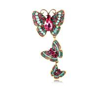 Deelfel Women's Brooch, Stylish, Pink, Green, Blue, 3 Colors, 3 Butterfly Brooch, Sparkling, Zirconia, Butterfly Corsage, Chest Decoration, Banquet, School Entrance Ceremony, Graduation, Gift for Her