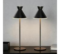 DEELUX LED Table Lamp, USB Rechargeable Desk Lamp, Dimmable Touch with 2 Colour Modes Adjustable Height Metal for Bedside Table, Outdoor Terrace (Black 2 Pieces)