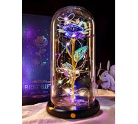 DEEMEI Eternal Rose Flowers Birthday Gifts for Women, for Mum Her, Upgraded USB Galaxy Crystal Rose in a Glass Dome LED Light-Up Presents for Anniversary Wife Grandma, Purple