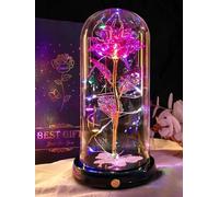 DEEMEI Eternal Rose Flowers Birthday Gifts for Women, for Mum Her, Upgraded USB Galaxy Crystal Rose in a Glass Dome LED Light-Up Presents for Anniversary Wife Grandma, Pink