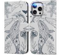 DEENAKIN for iPhone 13 Pro Max Wallet Case with Card Holder + Cash Clip, RFID-Blocking, Military-Grade Drop Protection, Magnetic Closure with Leather Kickstand - Dynamic Marine Life