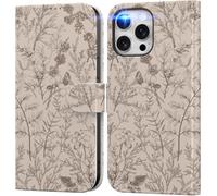 DEENAKIN for iPhone 13 Pro Max Wallet Case with Card Holder + Cash Clip, RFID-Blocking, Military-Grade Drop Protection, Magnetic Closure with Leather Kickstand - Serene Foliage