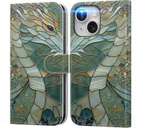 DEENAKIN for iPhone 15 Wallet Case with Card Holder + Cash Clip, RFID-Blocking, Military-Grade Drop Protection & UV-Printed Artwork, Magnetic Closure with Leather Kickstand - an Abstract Dragon
