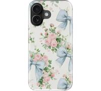 DEENAKIN for iPhone 16 Plus Case Cute - Wireless Charging Compatible - Dual-Layer Soft Silicone + Hard Shell - Stylish Wildflower Design - Chic Phone Cover for Women - Rose and Blue Bow