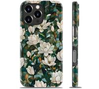 DEENAKIN for iPhone 16 Pro Case - Wireless Charging Compatible - Dual-Layer Hard Shell & Silicone Cover - Protective Phone Case with Trendy Cute Designs for Women - Magnolia Bloom Design
