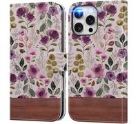 DEENAKIN for iPhone 16 Pro Max Wallet Case with Card Holder + Cash Clip, RFID-Blocking, Military-Grade Drop Protection, Magnetic Closure with Leather Kickstand - Floral Wallpaper