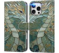 DEENAKIN for iPhone 16 Pro Wallet Case with Card Holder + Cash Clip, RFID-Blocking, Military-Grade Drop Protection & UV-Printed Artwork, Magnetic Closure with Leather Stand - an Abstract Dragon