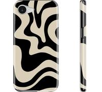 DEENAKIN for iPhone 16e Case - Wireless Charging Compatible - Dual-Layer Hard Shell & Silicone Cover - Protective Phone Case with Trendy Cute Designs for Women - Black Waves