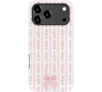 DEENAKIN for iPhone 17 Pro Case Cute - Wireless Charging Compatible - Dual-Layer Soft Silicone + Hard Shell - Stylish Wildflower Design - Chic Phone Cover for Women - Pink Rose and Bow