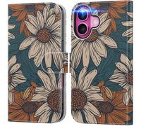 DEENAKIN for iPhone 17 Wallet Case with Card Holder + Cash Clip, RFID-Blocking, Military-Grade Drop Protection, Magnetic Closure with Leather Kickstand - Floral Daisy Pattern