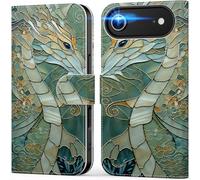 DEENAKIN for iPhone Air Wallet Case with Card Holder + Cash Clip, RFID-Blocking & UV-Printed Artwork, Magnetic Closure with Leather Stand for iPhone 17 Air - an Abstract Dragon