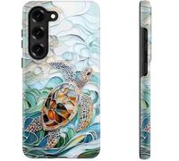 DEENAKIN for Samsung Galaxy S23 Plus Case Cute - Wireless Charging Compatible - Dual-Layer Soft Silicone + Hard Shell - Stylish Wildflower Design - Chic Phone Cover for Women - Ocean Mosaic Art