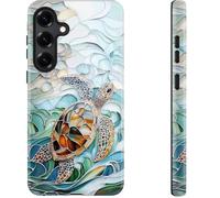 DEENAKIN for Samsung Galaxy S24 Case Cute - Wireless Charging Compatible - Dual-Layer Soft Silicone + Hard Shell - Stylish Wildflower Design - Chic Phone Cover for Women - Ocean Mosaic Art
