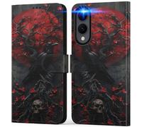 DEENAKIN for Samsung Galaxy S25 Edge Wallet Case with Card Holder + Cash Clip, RFID-Blocking, Military-Grade Drop Protection & UV-Printed Artwork, Magnetic Closure with Kickstand - Red Floral & Raven