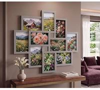 DEENZ 10-Multi Opening Photo Frame Wall Hanging Family Collage 6x4'' Aperture Picture Glass Panel Living Room Decor Gift Idea Large 55.3x49.5x2.5Cm, GREY