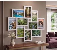 DEENZ 10-Multi Opening Photo Frame Wall Hanging Family Collage 6x4'' Aperture Picture Glass Panel Living Room Decor Gift Idea Large 55.3x49.5x2.5Cm, WHITE
