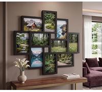 DEENZ 10-Multi Opening Photo Frame Wall Hanging Family Collage 6x4'' Aperture Picture Glass Panel Living Room Decor Gift Idea Large 55.3x49.5x2.5Cm, BLACK