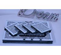 Deenz 10X10Cm Square Shape Coasters 20X30Cm Crushed Diamond Crystal Placemat Table Worktop Mat, Set Of 4 Coasters And 2 Placemat
