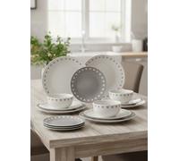 Deenz 12 Piece Heart Print Dinner Serving Set Microwave/dishwasher Safe 4X Dinner Plates, 4X Side Plates & 4X Bowls Home Deco Gift