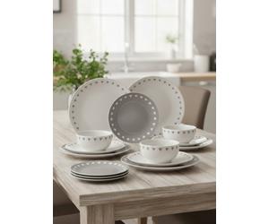 Deenz 12 Piece Heart Print Dinner Serving Set Microwave/dishwasher Safe 4X Dinner Plates, 4X Side Plates & 4X Bowls Home Deco Gift