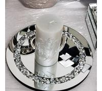 Deenz 25Cm Round Diamante Mirrored Crystal Candle Plate Candle Holder Loose Jewel Candle Holder An Elegant Addition